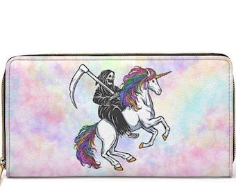 Rainbow Unicorn Reaper-portemonnee met ritssluiting ~ pastelkleur|Kawaii Goth|Schattig|Damesportemonnee|Veganistisch
