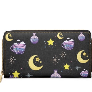 Carteira feminina com zíper Kawaii Celestial ~ Uma xícara de pedaço