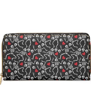Cartera negra con cremallera del corazón del esqueleto gótico ~ Cartera negra / Cartera de calavera / Cartera de calavera floral / Regalo para ella / Cartera grande / Gótica / Cartera gótica / Monedero