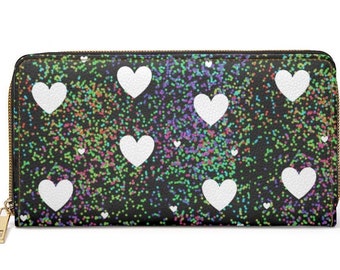 Kawaii Rainbow Hearts Zipper Wallet~Love|Confetti|Sparkle|Cute Vegan Wallet