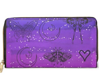 Magical Deadhead Moth-portemonnee met ritssluiting ~ Galaxy|Moon|Stars|Schattig|Pastel Goth|Veganistisch