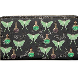 Cartera con cremallera Luna Moth ~ Gótica / Celestial / Cartera de mujer / Ideas de regalo