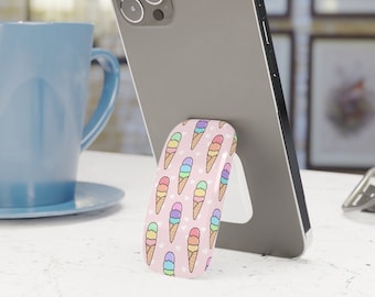Kawaii Pink Ice Cream Cone Phone Click-On Grip~Cute Phone Grip|Pink Phone Grip|Cute Pastel phone Accessory|Kawaii Phone Stand|Multipurpose