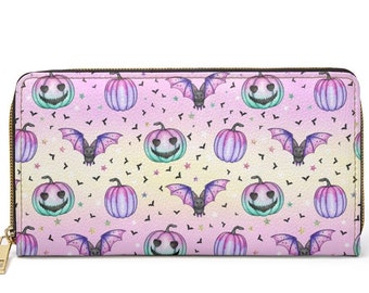 Griezelige pastelkleurige portemonnee met vleermuisrits ~ Griezelige pompoenen | Kawaii | Gothic-zakboek | Cadeau-idee