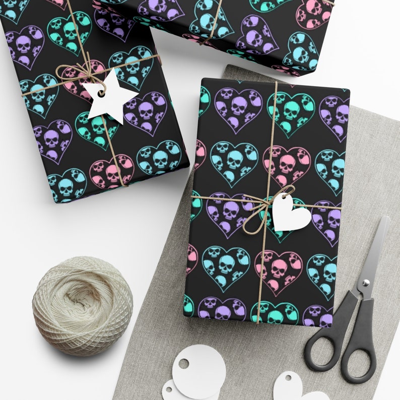 Black Pastel Skull Hearts Wrapping Paper~Gothic|Punk|Unique Gift Wrap|Birthday|Special Occasion| Party Supplies image 8