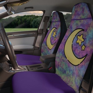Kawaii Moon And Stars Car Seat Covers~Pastel|Car Accessories|Cute|Galaxy|Tye Dyed|Buckets Seat Covers