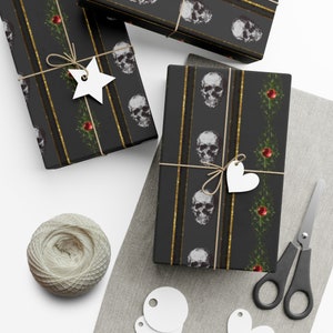 Stripes And Skulls Wrapping Paper~Spooky|Holiday|Birthday Gift Paper|Special|Party Supplies|Special Occasion