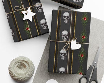 Stripes And Skulls Wrapping Paper~Spooky|Holiday|Birthday Gift Paper|Special|Party Supplies|Special Occasion