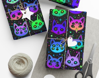 Spooky Kitty Wrapping Paper~Neon|Cat|Goth Gift Wrap|Wiccan|Bitlrthday|Special Occasion| Party Supplies