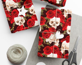 Skull and Roses Wrapping Paper~Spooky Love|Goth Paper|Birthday|Holiday|Special Occasion| Party Supplies