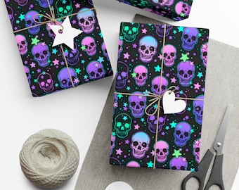 Neon Skulls Wrapping Paper~Goth|Punk Rock|Skull Lover|Birthday gift wrap|Special Occasion|Party Supply