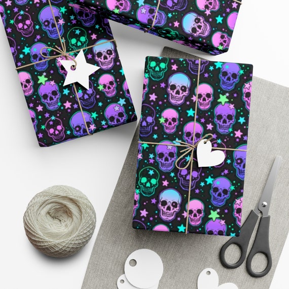 Neon Skulls Wrapping Paper~Goth|Punk Rock|Skull Lover|Birthday gift wrap|Special Occasion|Party Supply