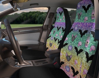Rainbow Glittery Witch Car Seat Covers~Heart|Paint Splatter|Pastel|Covers|Cute|Punk Car Accessories