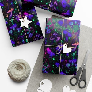 Trippy Mushroom Wrapping Paper~Neon|Black|Witch|occult|Birthday Gift Wrap|Special Occasion| Party Supplies image 7