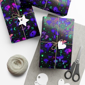 Trippy Mushroom Wrapping Paper~Neon|Black|Witch|occult|Birthday Gift Wrap|Special Occasion| Party Supplies image 6