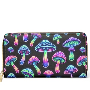 Neon Hippie Pilz Reißverschluss Geldbörse ~Frauen Geldbörse|Psychedelische Geldbeutel|Boho Geldbörse|Bunt Geldbörse Veranstalter