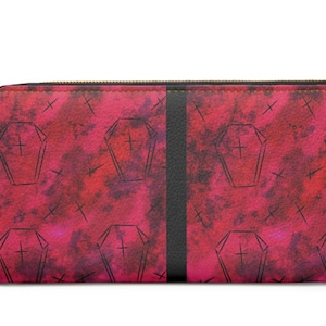 Cartera con cremallera en forma de ataúd rosa gótico ~ Escalofriante/espeluznante/muerto/grunge/Libro de bolsillo grande/Accesorios para carteras/Regalo