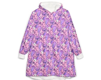 Pastel Bats Coffin Hooded Blanket~Gothic Oversized Blanket|Unisex Hoodie Throw|Halloween Soft Plush Shawl|Spooky Goth Decor|Snuggle Blanket