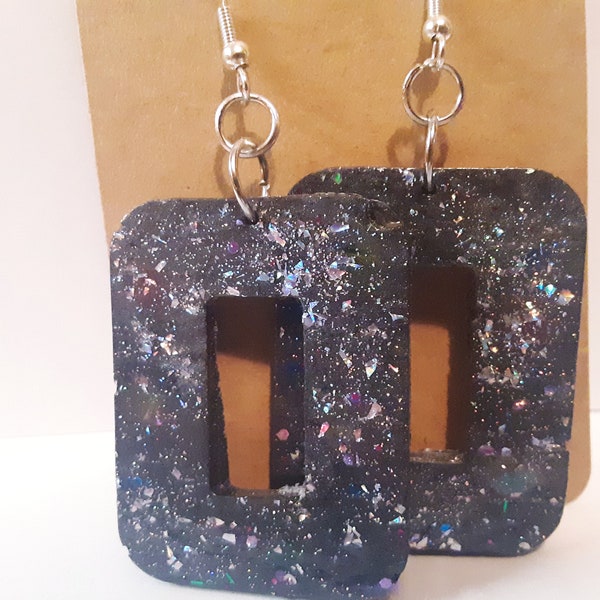 Rainbow Sparkle Goth Earrings~Glitter Dangle|Gothic Jewelry|Black Jewelry|Gift Idea