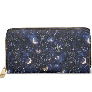 Himmlische Reißverschlussbörse ~ Mond-Sterne-Design|Gothic Geldbörse|Reise-Accessoire| Geschenk für Sie|Night Sky Geldbörse