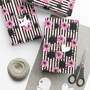 Gothic Pink And Black Floral Wrapping Paper