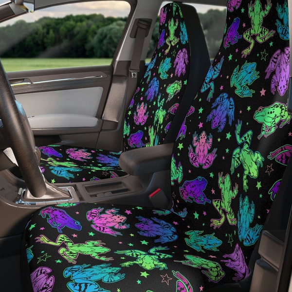 Neon Frogs Car Seat Covers~Trippy Car Decor|Cute|Fun seat protectors|Gift Idea