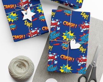 Papel de regalo de cómics ~ Superhéroes/Tierno/Divertido/Cumpleaños/Ocasiones especiales/Artículos para fiestas