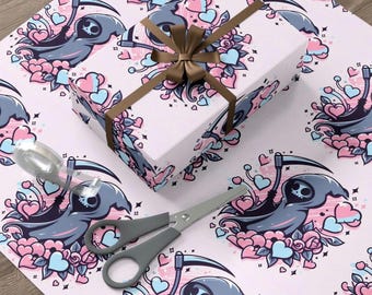 Pastel Goth Reaper Wrapping Paper~ Repear Design|Spooky Valentines| Kawaii Gift WrapHalloween|Christmas| Birthday| Alternative Gift Wrap