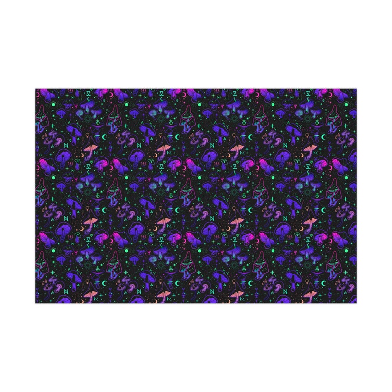 Trippy Mushroom Wrapping Paper~Neon|Black|Witch|occult|Birthday Gift Wrap|Special Occasion| Party Supplies image 5