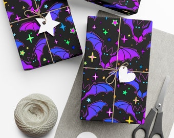 Batty Neon Goth Gift Wrap~Spooky Wrapping Paper|Birthday|Special Occasions|Party Supplies