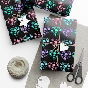 Black Pastel Skull Hearts Wrapping Paper~Gothic|Punk|Unique Gift Wrap|Birthday|Special Occasion| Party Supplies image 6