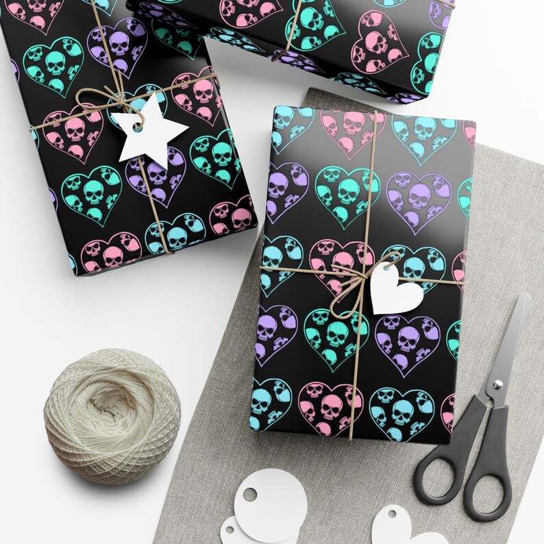 Black Pastel Skull Hearts Wrapping Paper~Gothic|Punk|Unique Gift Wrap|Birthday|Special Occasion| Party Supplies image 6