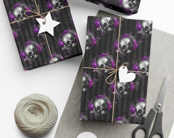 Pin Stripped Skull Wrapping Paper~Gothic Gift Wrap|Spooky|Halloween|Birthday|Special Occasion| Party Supplies