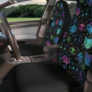 Colorful Alien Cat Seat Covers~Cat Lovers|Fun Vehicle Accessory|Unique Car Decor|Seat Protectors