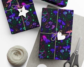 Trippy Mushroom Wrapping Paper~Neon|Black|Witch|occult|Birthday Gift Wrap|Special Occasion| Party Supplies