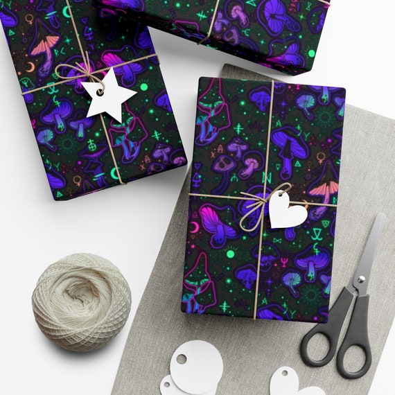 Trippy Mushroom Wrapping Paper~Neon|Black|Witch|occult|Birthday Gift Wrap|Special Occasion| Party Supplies