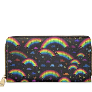 Cartera con cremallera de arcoíris oscuro ~ Monedero colorido para mujer / Tarjetero multicolor / Cartera de mano elegante / Regalo único para ella