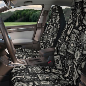 Funda para asiento de coche con cartas del Tarot negras, decoración gótica de Wicca, accesorios espirituales para coche, protector de asiento de brujería, decoración mística para vehículos