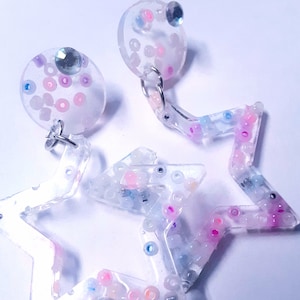 Cute Pastel Star Earrings~Dangle|Unique|Glitter|Peirced Ears|Gift For Her