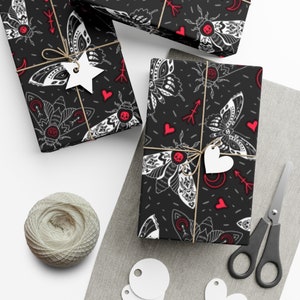 Black Goth Deadly love Moth Wrapping Paper