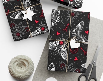 Black Goth Deadly love Moth Wrapping Paper