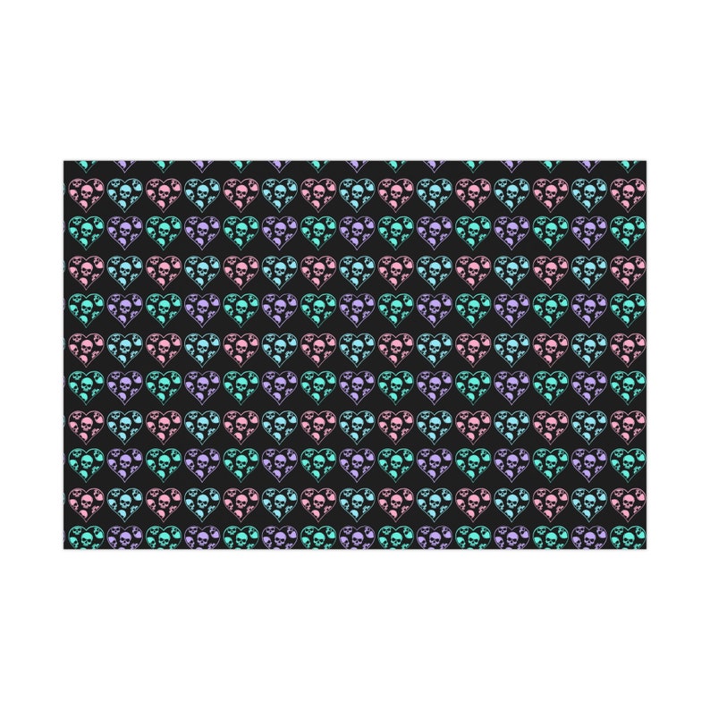 Black Pastel Skull Hearts Wrapping Paper~Gothic|Punk|Unique Gift Wrap|Birthday|Special Occasion| Party Supplies image 5