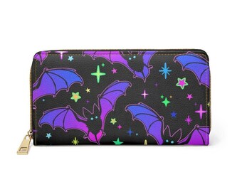Spooky Bat Zipper Wallet~Goth|Neon|Creepy|Cute Womens Pocketbook|Gift Ideas