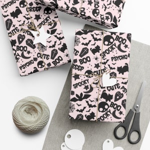 Cute Spooky Pink Wrapping Paper~Goth Pastel Paper|Birthday|Holiday|Special Occasion| Party Supplies