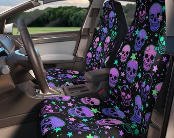 Fundas de asiento de coche Neon Skull Star ~ Accesorios de coche punk/Protectores de asiento divertidos/Ideas de regalo/Asiento de cubo