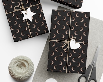 Moon Wrapping Paper~Black|Birthday Gift|Special Occasion| Goth Witch Party Supply