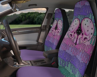 Pastel Kawaii Goth Skull Heart Car Seat Covers~Slime|Creepy|Spooky|Heart|Car Accessories