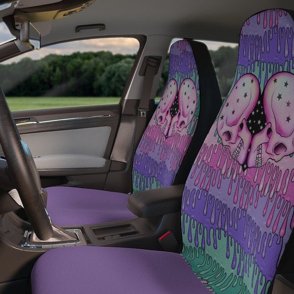 Pastel Kawaii Goth Skull Heart Car Seat Covers~Slime|Creepy|Spooky|Heart|Car Accessories