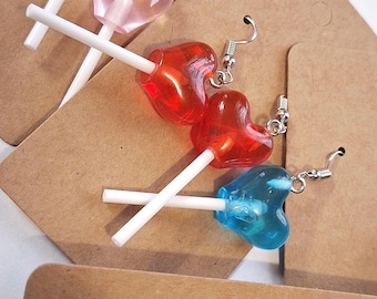 KAWAII 3D Lollipop Heart Earrings~Dangle|Cute Food jewelry|Peirced Ears|Kawaii Accessories|Gift For Her