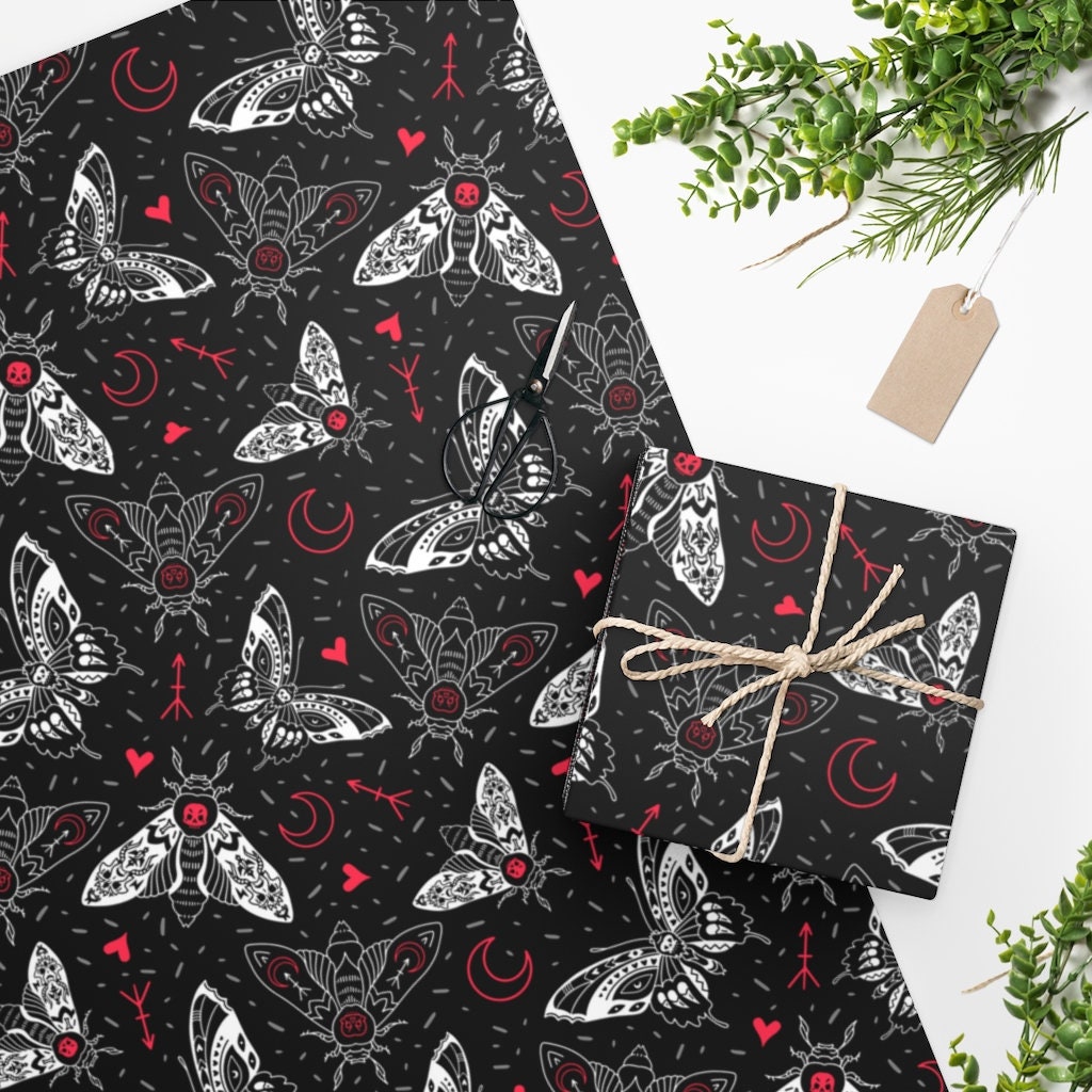 Gothic Moth Wrapping Paper, Love You Till Death Wrapping Paper sold by
